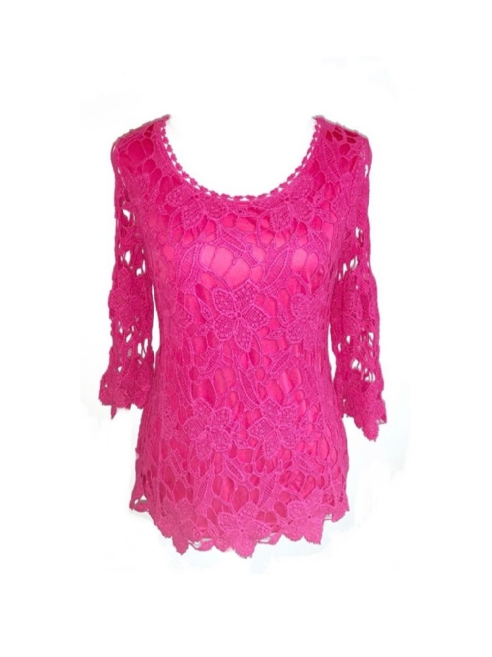 🔴 4/$20 Fuchsia Crochet Lace Top
